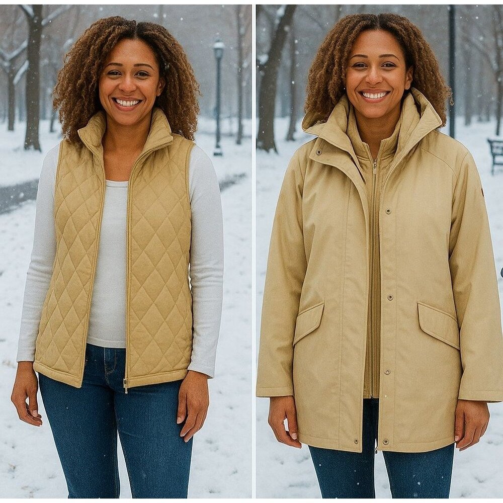 Lands' End XS Womens 3-in-1 Systems Jacket Quilted Puffer Vest 2-piece Winter